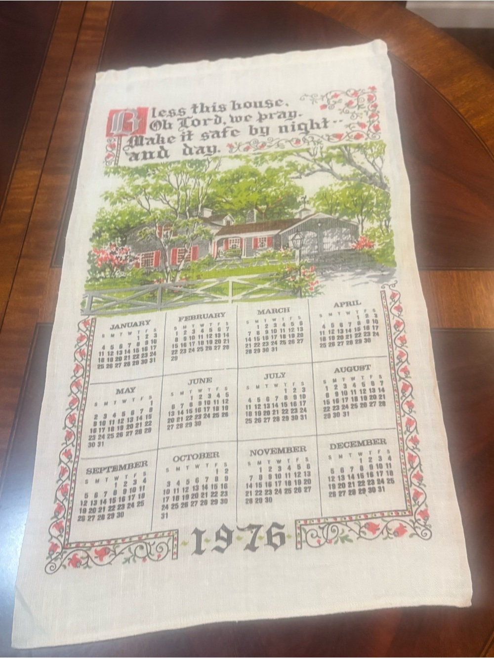 Retro 1976 Calendar Towel Bless This House Americana Bicentennial Kitchen Decor
